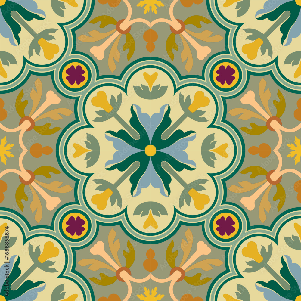 Fototapeta premium Vintage Floral patterns seamless background border embroidery ethnic batik retro. Flower motifs paisley batik. Blue silhouette watercolour flowers ikat design hand drawn. Vector illustration.
