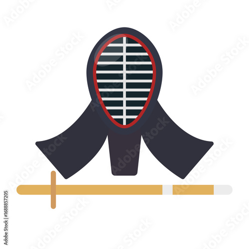Kendo icon. Kendo mask and bamboo sword. Vector.