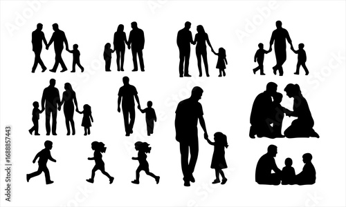 Happy Family Silhouette Vector, Parents and Children Silhouette