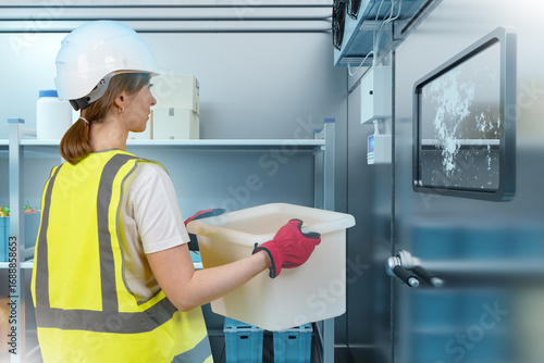 Woman inside industrial ref...