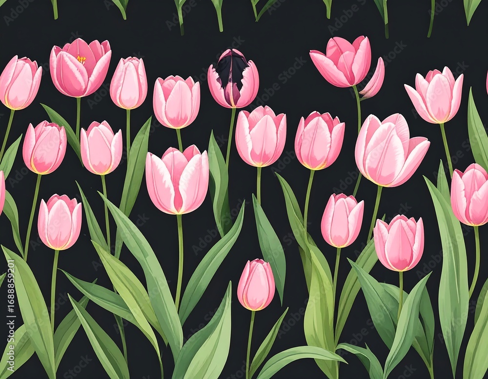 Obraz premium Pink tulips on a dark background