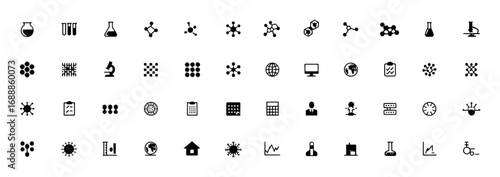 Collection of Science and Technology Icons: Molecules, Microscopes, Globes, and More