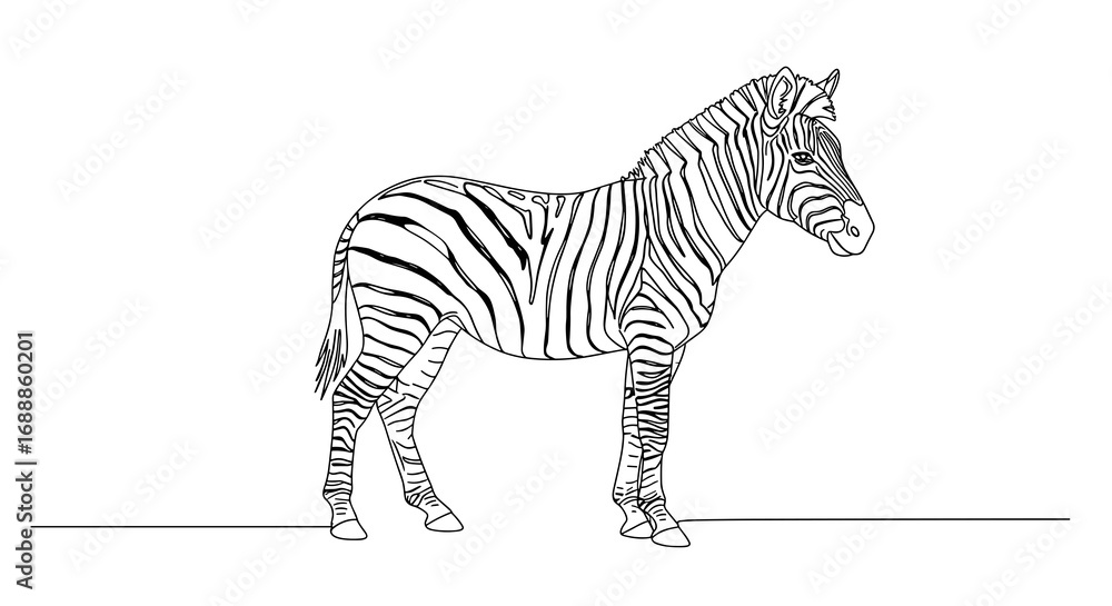 Naklejka premium Zebra outline illustration on transparent background in minimalist style 