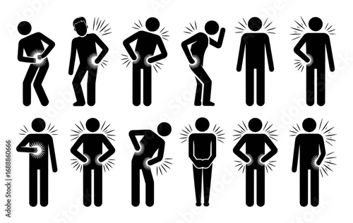 Collection of Stick Figures Illustrating Various Pain Points and Discomfort