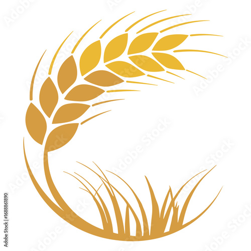 Golden wheat vector illustration featuring grain stalk and circle design. Agriculture and harvest symbol.