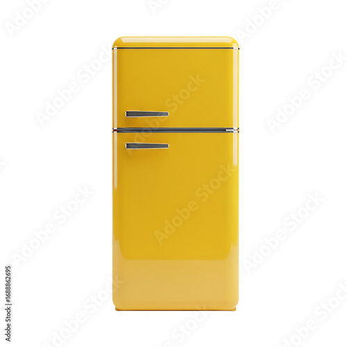 Retro yellow refrigerator isolated on transparent background