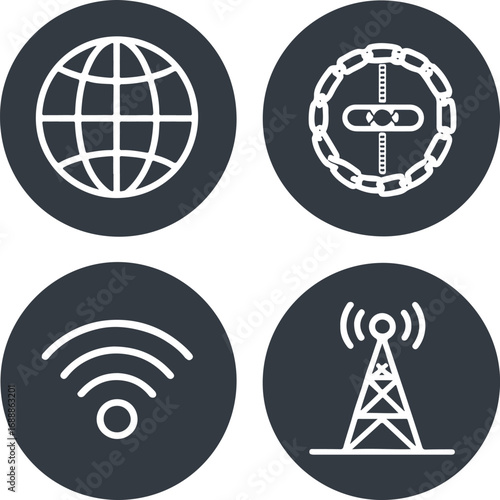 Cloud Computing, Connectivity, and Data Management Icons: WiFi, Laptop, and Email