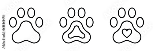 Paw print line icons. Animal Paw Print, paw, footprint, pet, animal, track, symbol, dog, mark, paws, icon. Vector illustration.