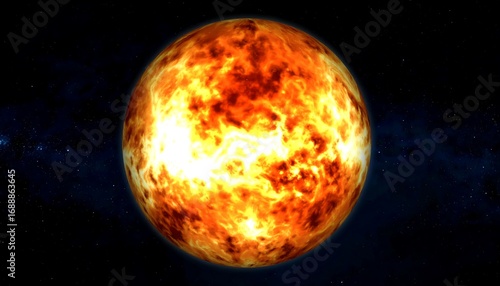 Fiery celestial sphere in dark space