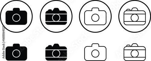 Camera icon set collection group in black flat and line style, photography device symbol pack, photo capture shoot equipment bundle, isolated on transparent background, vector illustration