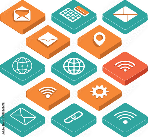 Digital Communication, WiFi, and Location Icons for Modern Technology