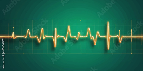 Medical graph showing a green EKG heartbeat on a monitor, with a vector line forming a heart shape