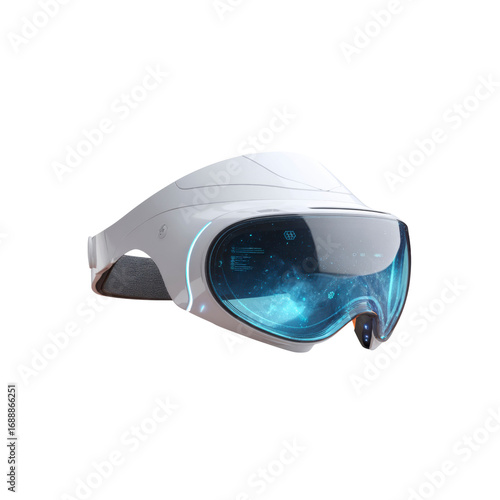 Futuristic White Virtual Reality Headset with Holographic Display