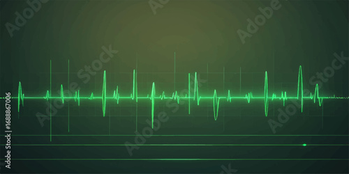 This image features an abstract medical background with a green heartbeat line graphic on an EKG monitor, illustrating a healthcare concept of a stable pulse rate