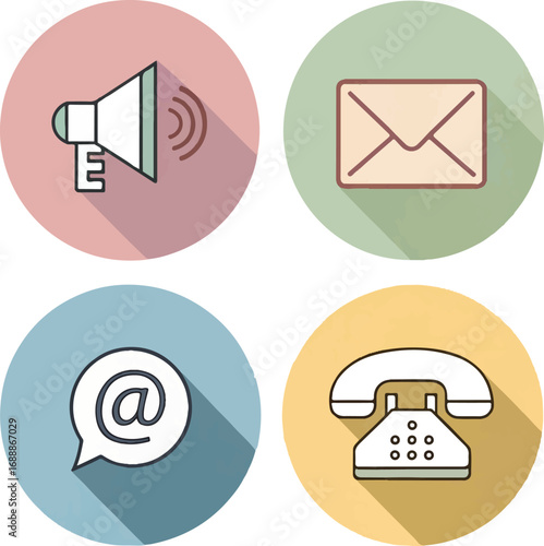 Communication and Connectivity Icons: Phone, Email, Messaging, and Globe