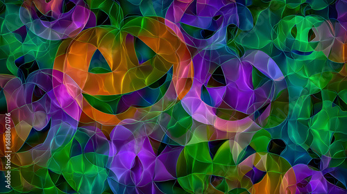 Happy Halloween 2026 abstract wallpaper with geometric pumpkin outlines, HDR lighting for glowing accents, 