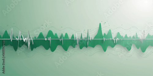 Medical heartbeat pulse graph illustration in blue and green on a cardiogram