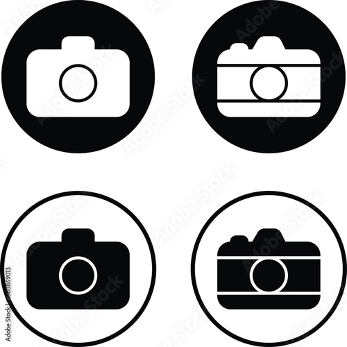 Camera icon set collection group in black flat and line style, photography device symbol pack, photo capture shoot equipment bundle, isolated on transparent background, vector illustration