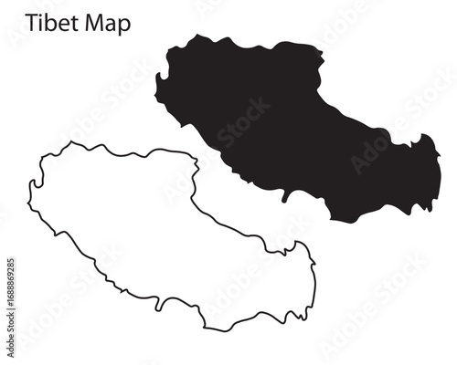 Simple Tibet map silhouette vector. Clean black outline of Asian region on the Himalayas, ideal for travel, infographic, and design use