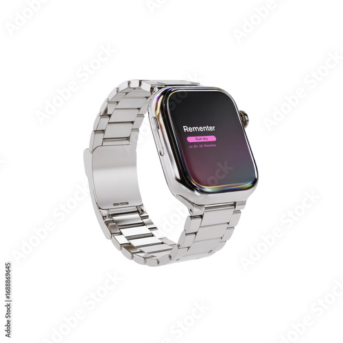 Sleek Silver Smartwatch with Reminder App Interface Display