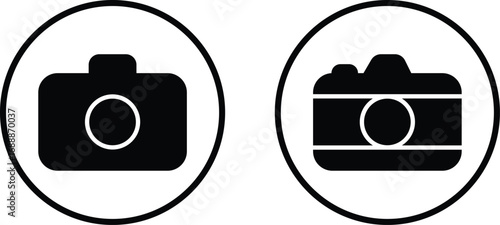 Camera icon set collection group in black flat and line style, photography device symbol pack, photo capture shoot equipment bundle, isolated on transparent background, vector illustration
