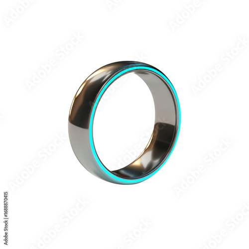 Futuristic Smart Ring with Neon Blue LED Light - 3D Render