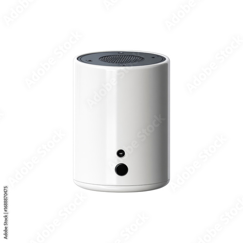 Modern White Wireless Speaker, Smart Home Device, Cylindrical Audio System