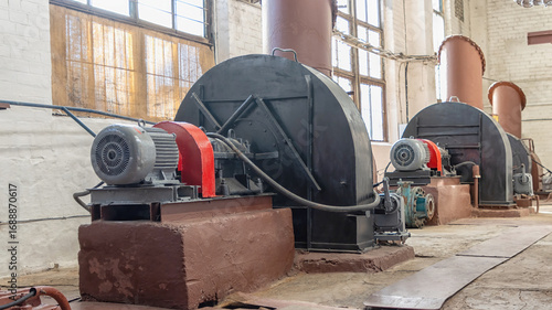 Electric motors and fans in the boiler room