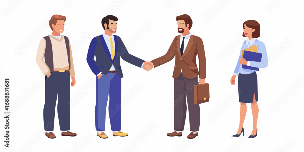 Obraz premium Diverse business professionals in smart casual and formal attire collaborating and shaking hands