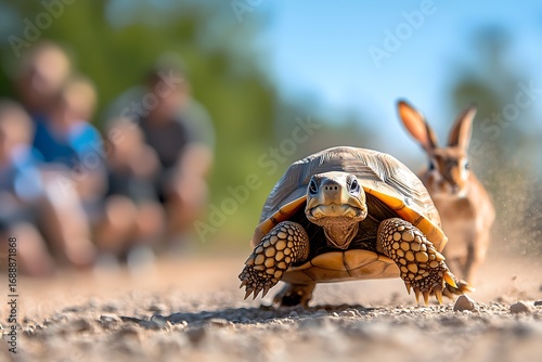 Tortoise outpaces hare with steady progress, embodying patience and perseverance