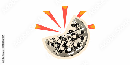 Stylized illustration of a delicious pizza with radiating lines indicating flavor or excitement