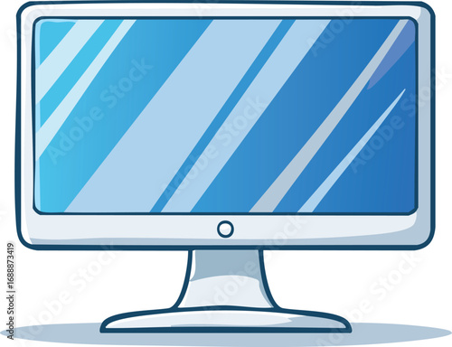 A simple cartoon illustration of a modern computer monitor with a light blue screen.