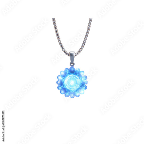 Luminous Blue Mandala Pendant Necklace Spiritual Jewelry with Silver Chain