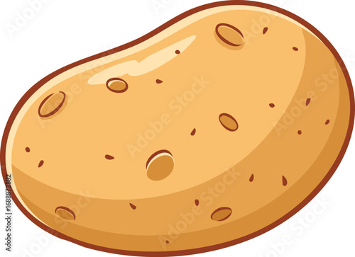 Cartoon illustration of a single, tan potato with eyes and a brown outline, isolated on a white background.