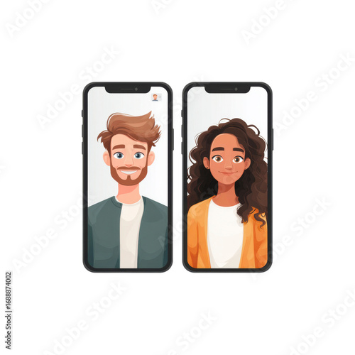 Online Video Call Diverse Young Adults Connecting on Smartphones