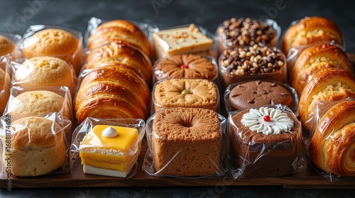 a neatly arranged assortments of various pastries' sweet and cookies 3d image of bakery items
