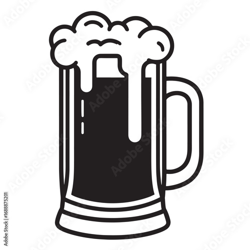 Vector cartoon illustration of a cold beer mug with foam on a white background
