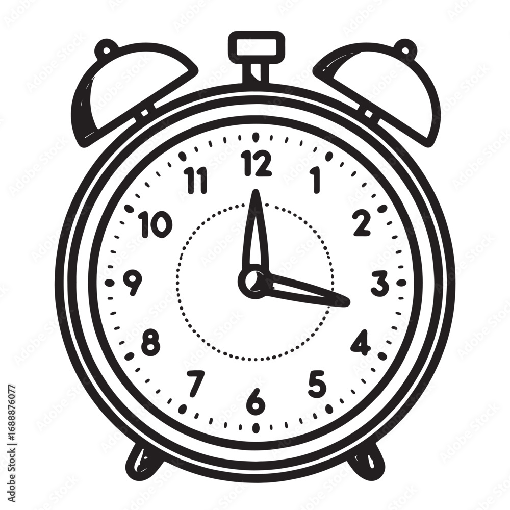 Obraz premium A retro black metal alarm clock with a classic bell rings to mark the time and remind you of the morning