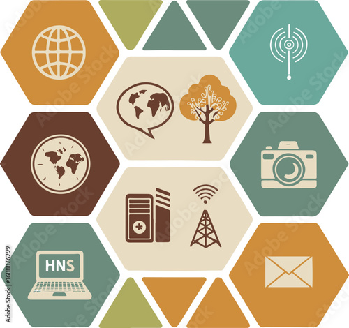 Global Connectivity and Communication: Technology Icons and Infrastructure