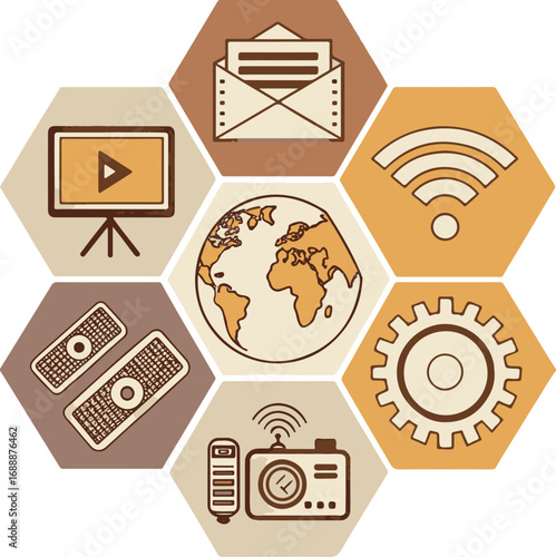 Tech Icons Set: Email, Internet, Communication, and Connectivity