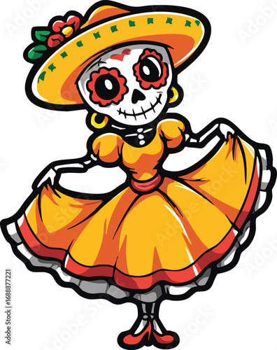 La Calavera Catrina for Dia de los Muertos, a Sugar Skull Woman Vector Illustration with a Transparent Background