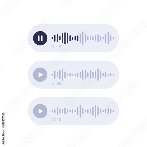 audio messages vector design, play voice message UI elements for apps