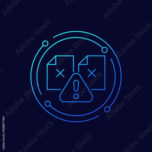 data corruption icon, corrupted files error, linear design