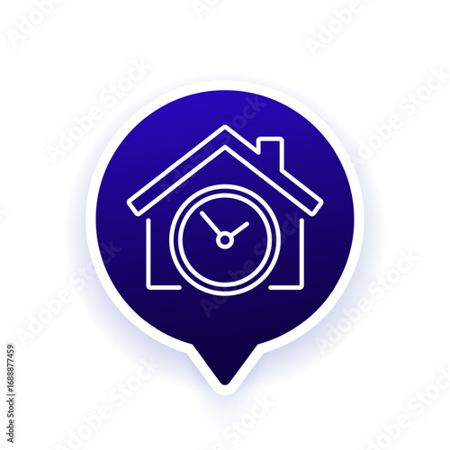 house icon with clock, line vector design