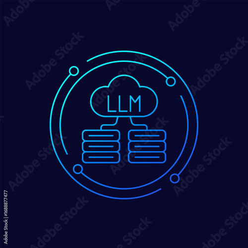 LLM icon, infrastructure and hardware for large language model, linear design