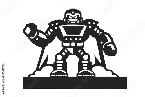 Black Silhouette Robot Cartoon on White Background Design