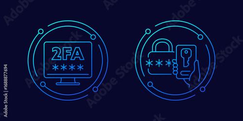 two factor authentication icons, linear design