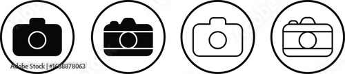 Camera icon set collection group in black flat and line style, photography device symbol pack, photo capture shoot equipment bundle, isolated on transparent background, vector illustration