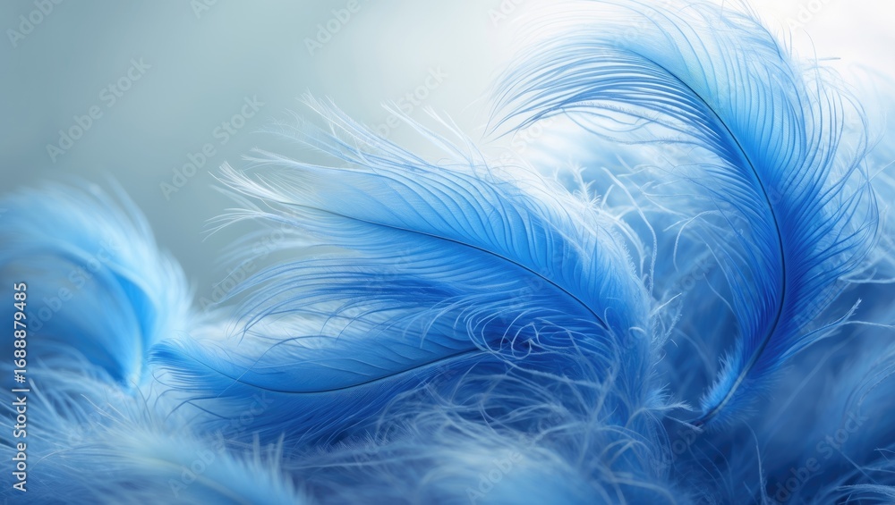 Fototapeta premium Blue feathers with fine details and soft lighting.