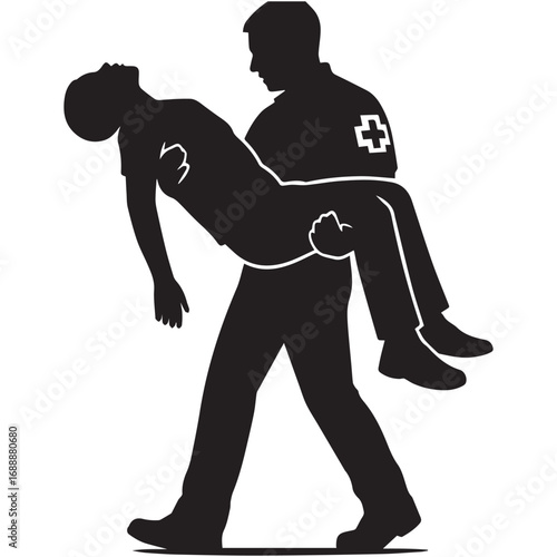 silhouette paramedic carrying a patient 